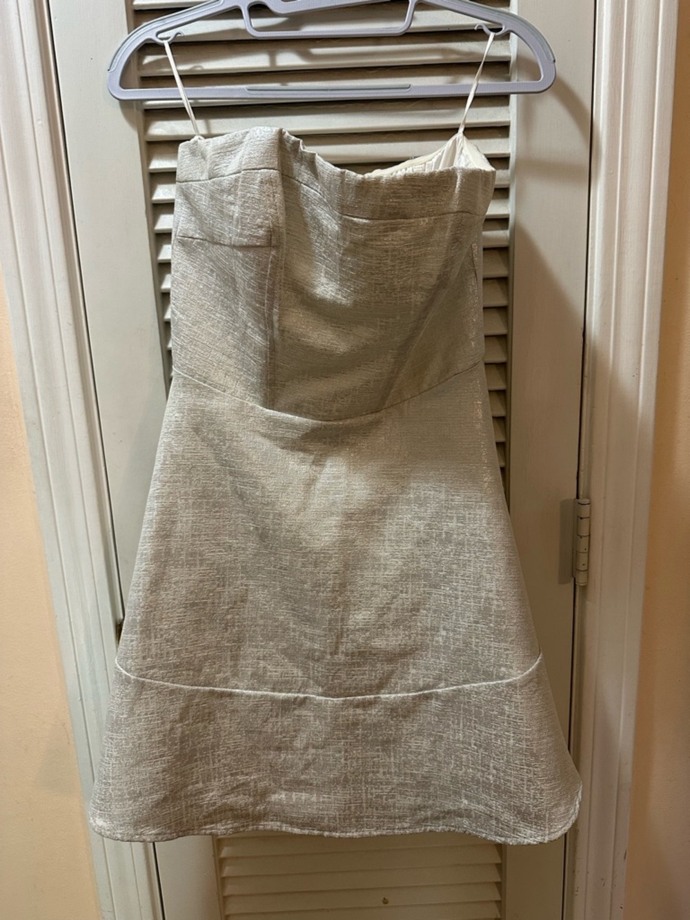 Express Metallic Cream Textured Strapless Dress
